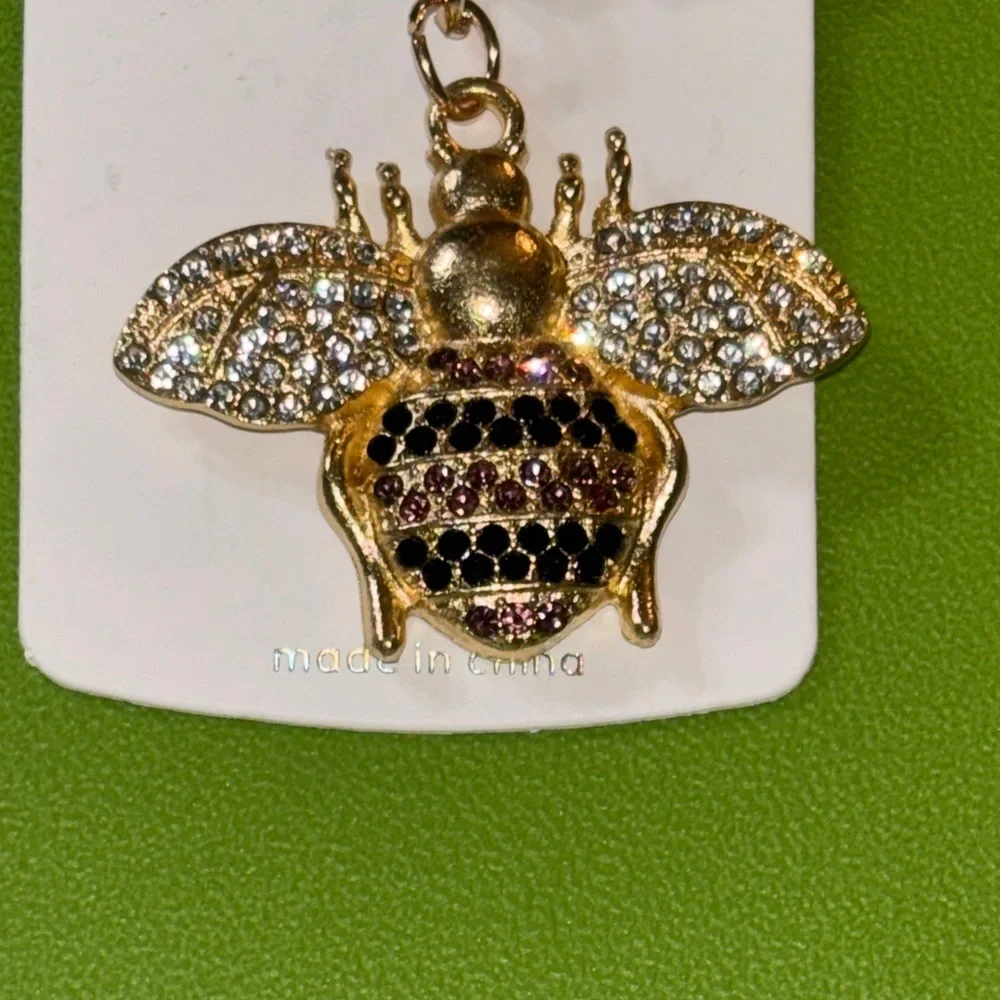 Sparkling Gold/Purple/Black with Crystals Bee Keychain/Bag Charm